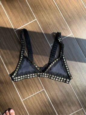 KIINI Black Triangle Bikini Top with Gold Trim
